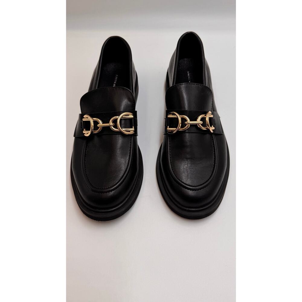 American Eagle Black Loafers Gold Horsebit Slip On Flats Womens 7 - Picture 2 of 9